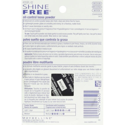 Pudră liberă Maybelline Shine Free Oil Control, 20ml, Medium