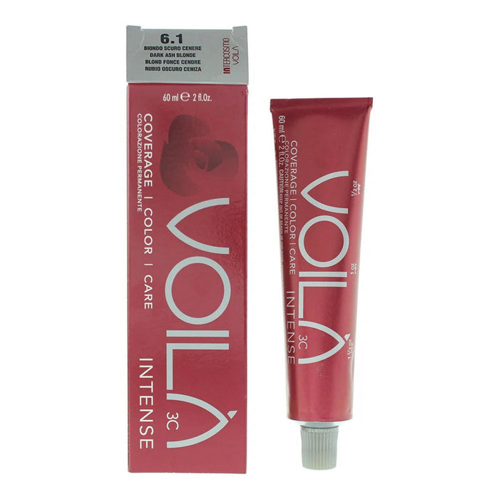 Vopsea permanentă de păr Intercosmo Voila 3C Intense, nutritivă, nuanța 6.1 Dark Ash Blonde, 60 ml