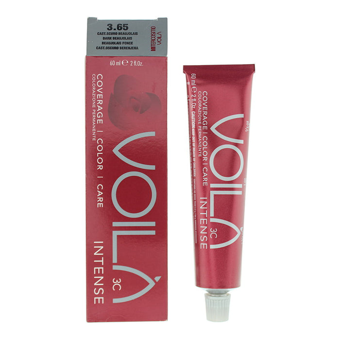 Vopsea permanentă de păr Intercosmo Voila 3C Intense, nuanța 3.65 Dark Beaujolais, 60 ml