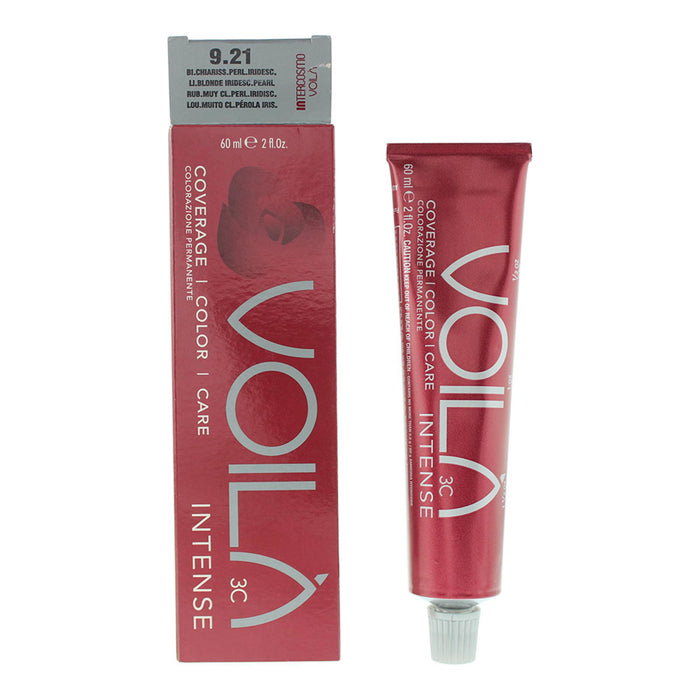 Vopsea permanentă de păr Intercosmo Voila 3C Intense, nuanța 9.21 Light Blonde Iridescent Pearl, 60 ml