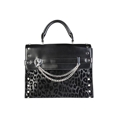 Geantă cu mâner superior Versace Jeans, neagră, cu imprimeu animalier