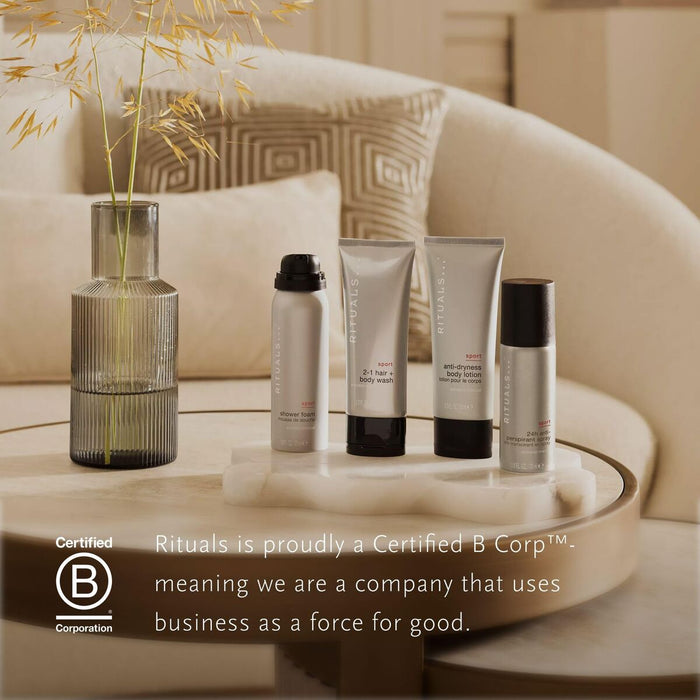 Set de îngrijire Rituals Sport, spumă de duș + gel de duș 2 în 1 + loțiune de corp + antiperspirant, pentru bărbați, 240 ml