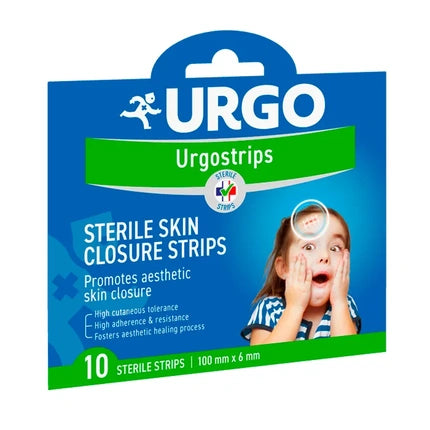 Urgo Urgostrips, Benzi Sterile pentru Închiderea Pielii, 10 bucăți, albastru-verde