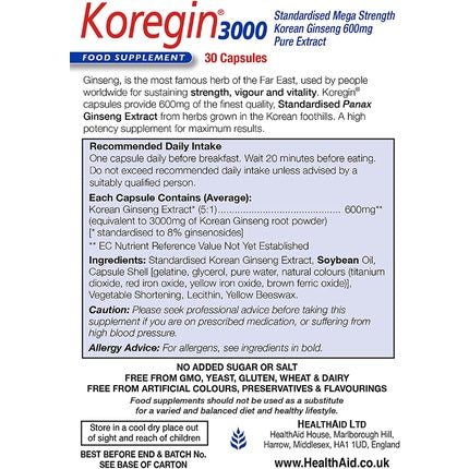 Supliment Ginseng, HealthAid, Koregin 3000, 30 capsule