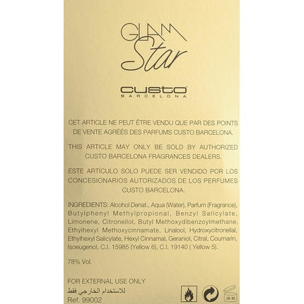 Eau de Toilette Custo Barcelona Glam Star sticlă galben