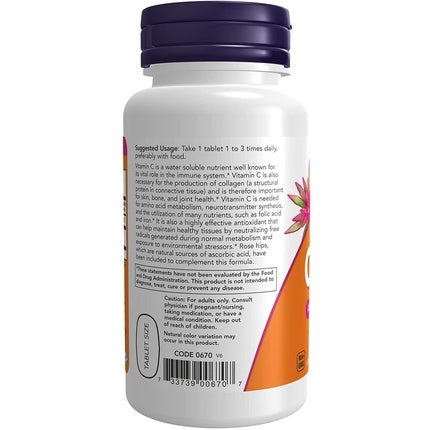 Supliment alimentar, Now Foods, C-500 cu Trandafir Sălbatic, 100 tablete