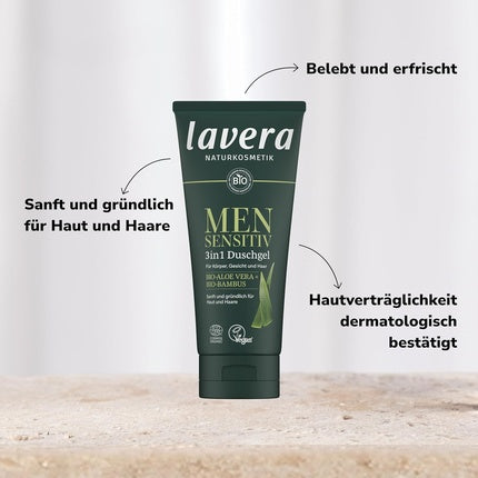 Gel de duș Lavera Men Sensitive, 3 în 1, pentru piele sensibilă, 226 g