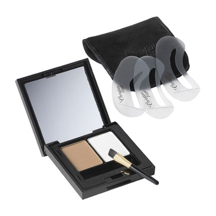 Set Machiaj Sprâncene, Christian Faye, Duo Highlighter Light, Culoare Bej-Alb, Set cu 3 Stenciluri Transparente