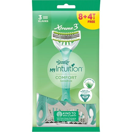 Rasor de unică folosință Wilkinson Sword My Intuition Comfort Sensitive, 12 buc (8+4), verde