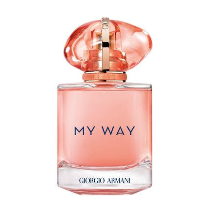 Perfum Giorgio Armani My Way Ylang, flacon sticlă transparent cu lichid roz pal, capac rotund