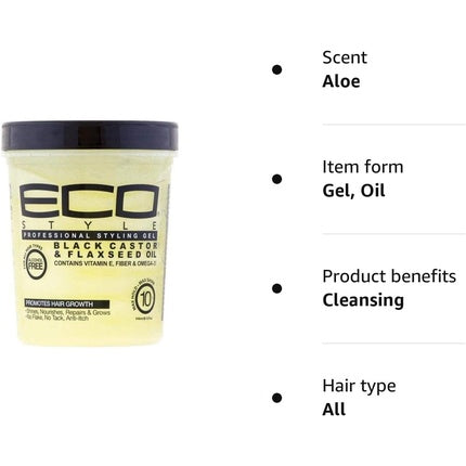 Gel de styling Ecoco, ulei de ricin negru si in, 907g