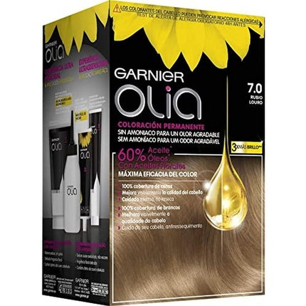 Vopsea de păr permanentă, Garnier Olia, Blond 7.0, fără amoniac