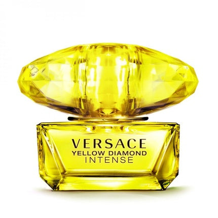 Eau de Parfum Versace Yellow Diamond Intense, sticlă galbenă diamantată, capac transparent