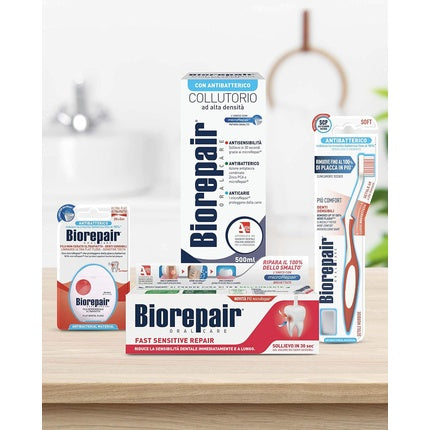 Biorepair Ultra Thin Waxed Antibacterial Dental Floss with MicroRepair for Tight Spaces Mouth Care Fresh Mint Flavor 6 x 30 Meters