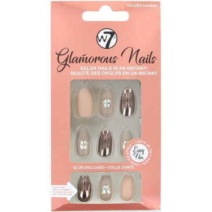 Unghii false W7 Glamorous Nails Golden Sahara, aurie metalică și nude