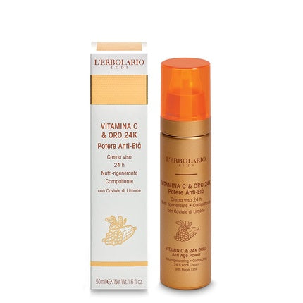 Cremă facială anti-îmbătrânire L'Erbolario cu Vitamina C și Aur 24K, 50ml