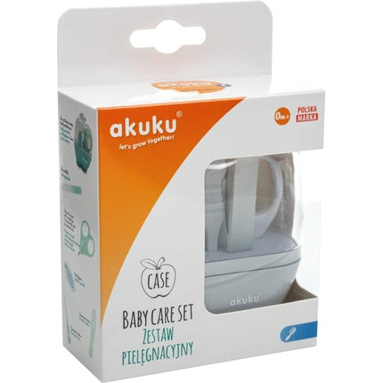 Set Îngrijire Unghii Bebeluşi, Akuku, Cutie Formă Măr, Albastru/Alb, 5 Piese