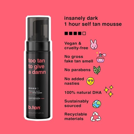 Mousse de Bronzare B.Tan Too Tan To Give A Damn, 200ml, Negru
