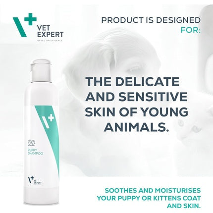 Șampon pentru animale, Vetexpert, Puppy & Kitten Gentle Care, cu Allantoină, Panthenol, Aloe, Lanolin, Proteine din ovăz, 250ml