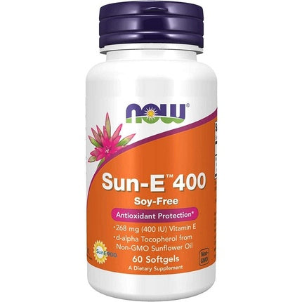 Supliment Nutrițional Vitamina E 400 UI, NOW Foods, Sun-E, Ulei de floarea-soarelui, 60 capsule moi