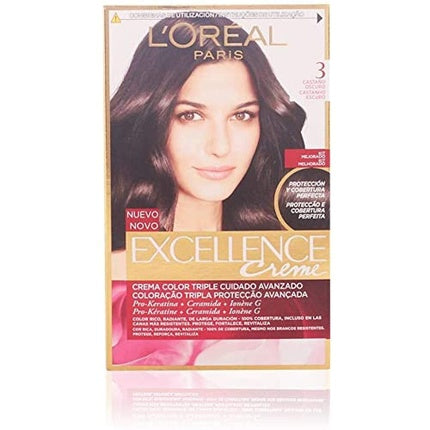 Vopsea de păr, L'Oréal Paris, Excellence Creme, 3 Șaten Închis