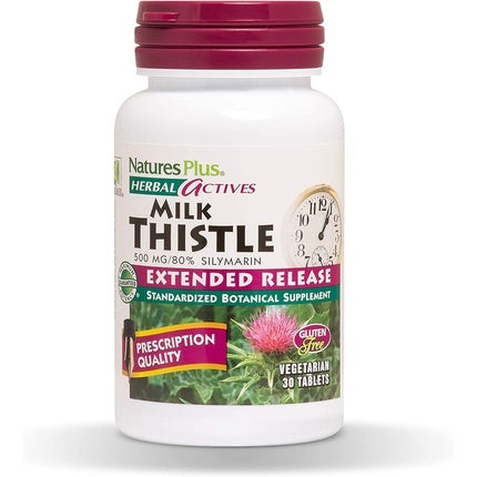Supliment alimentar, Nature's Plus, Herbal Actives Milk Thistle, Extended Release, 80% Silymarin, 30 Tablete Vegetariene