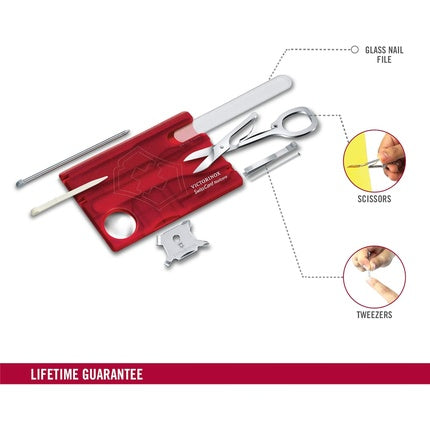 Set de îngrijire a unghiilor Victorinox Swiss Card, 13 funcții, roșu transparent