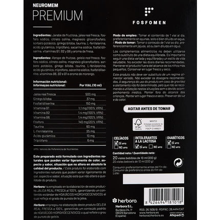 Supliment Herbora Neuromem Premium, Vitamine B1-B6-B12, 20 fiole