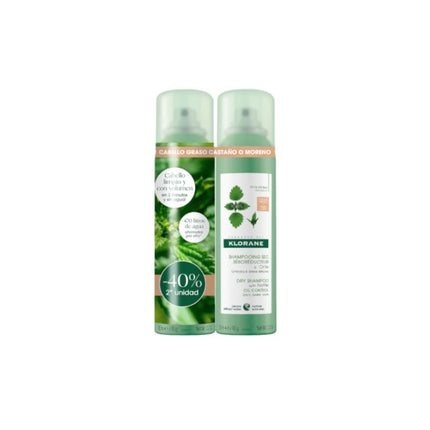 Șampon uscat Klorane Urtica pentru păr întunecat, set 2x150ml