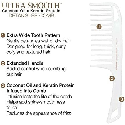 Pieptene detangling Cricket Ultra Smooth, Alb, cu coadă lungă, Design ergonomic