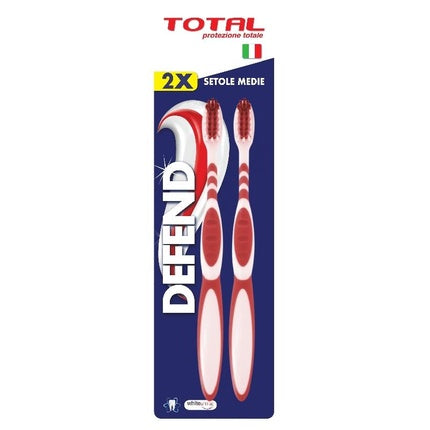 Periuță de dinți Defend Total, 2 buc, roșu și alb, setele medii