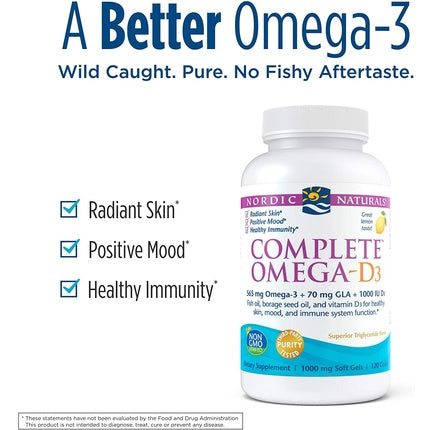 Supliment Nutrițional Nordic Naturals Omega 3/6/9 cu Vitamina D3, 1000mg, 120 Capsule moi