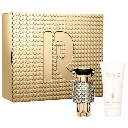 Set Parfum Paco Rabanne Fame, Eau de Parfum Spray 50ml + Loțiune pentru Corp 75ml, Culoare Aurie, Argintie