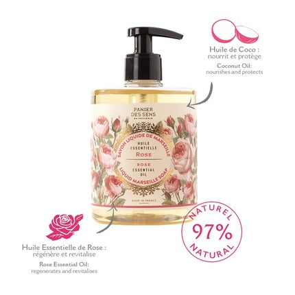 Panier des Sens, Savon lichid Marseille Rose, 500ml, cu ulei esențial de trandafir