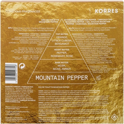 Set parfum și gel de duș Korres Mountain Pepper, 250 ml, 50 ml