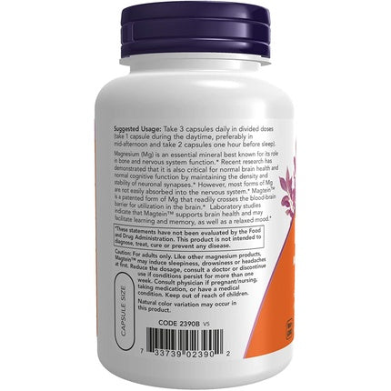 NOW Magtein Patented Magnesium Cognitive Support, Now Foods, 90 Veg Capsule