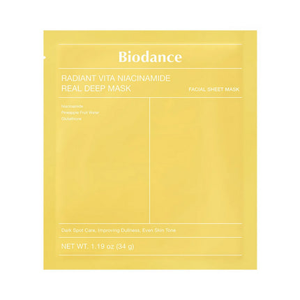 Mască facială Biodance Radiant Vita Niacinamide Real Deep Mask, galbenă, 34 g