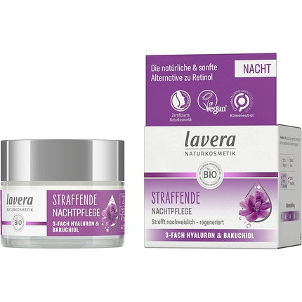 Cremă de noapte Lavera, Firming Night Care cu Triplu Acid Hialuronic și Bakuchiol, 50ml