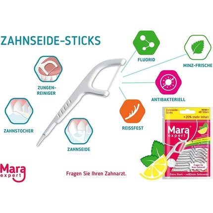 MARA EXPERT Stickuri de ață dentară cu Fluor și Clorhexidină, Lemon Mint Ultra Glide, 48 Stickuri