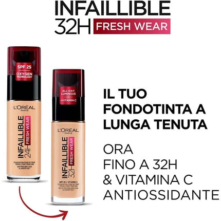Fond de ten L'Oréal Paris Infallible 32H Fresh Wear, SPF 25 cu Vitamina C, Deep Golden 30ml