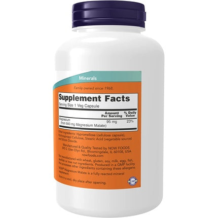 NOW Foods Magnesium Malate, supliment mineral, 180 capsule vegetale, 95 mg