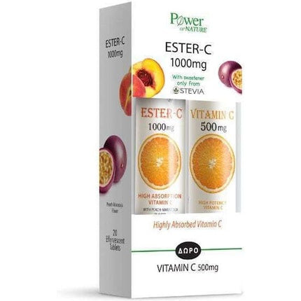 Set Vitamine C Ester-C 1000mg și Gift 500mg, Power Health, Piersică & Portocală, 20 Tablete