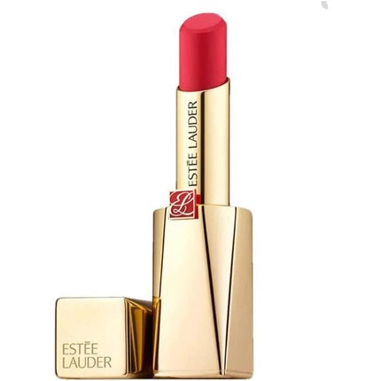 Ruj Estée Lauder Ela Desire Matte Creamy 301, culoare roșu vibrant, ambalaj auriu