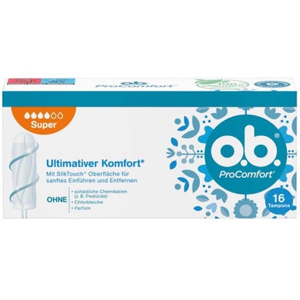 Ob Tampons ProComfort Super, 16 bucăți, ambalaj alb și albastru