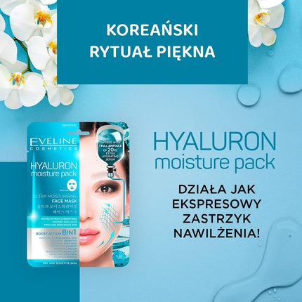 Masca textilă Eveline Cosmetics, acid hialuronic, 8 în 1