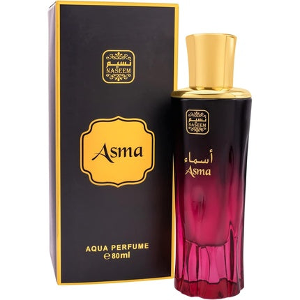 Parfum Extrait Naseem Asma Aqua Rose Oud, 80ml, sticlă gradient roșu-maro cu capac auriu