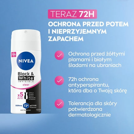 Spray Deodorant Antiperspirant Nivea Black & White Invisible Clear 100ml