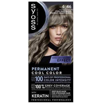 Syoss Permanent Cool Color Hair Dye 6-46, model pentru păr blond închis rece, cu Keratin, 170 g