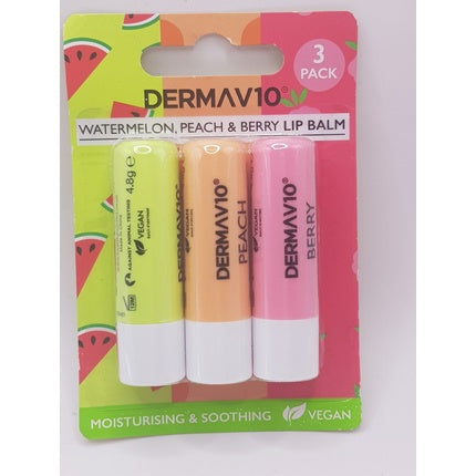 Balsam buze Dermav10 - Set 3 buc (Watermelon, Peach & Berry)