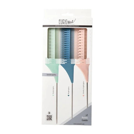 Set Pieptene Eurostil Colores, 3 buc, culori pastel